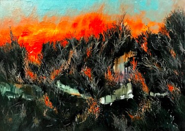Painting titled "Sunset meadows" by Margarita Ado, Original Artwork, Acrylic