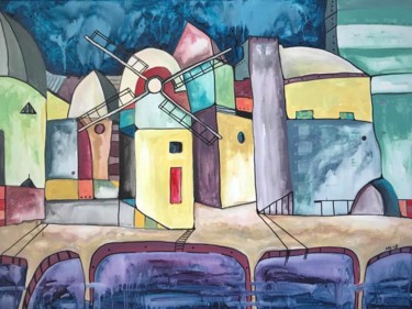 Painting titled "Mill on the Bridge" by Margarita Ado, Original Artwork, Acrylic