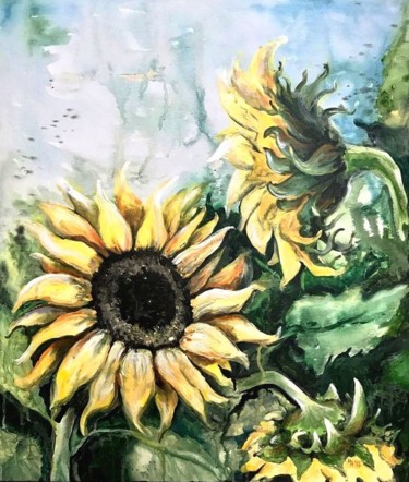 Painting titled "Sunflowers" by Margarita Ado, Original Artwork, Acrylic