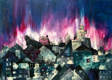 Painting titled "City glow_lueur" by Margarita Ado, Original Artwork, Acrylic