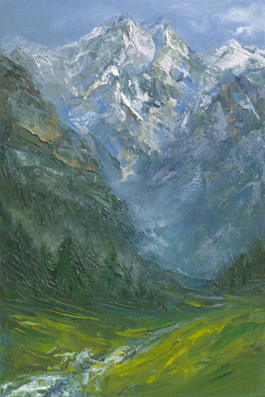 Painting titled "Landscape, mountains" by Margarita Alimova, Original Artwork, Oil