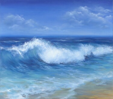 Schilderij getiteld "Big wave, seascape" door Margarita Alimova, Origineel Kunstwerk, Olie