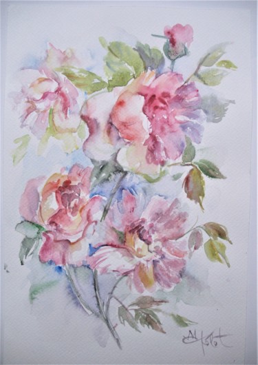 Painting titled "Flowers- Watercolor…" by Margarita Okołot, Original Artwork, Watercolor