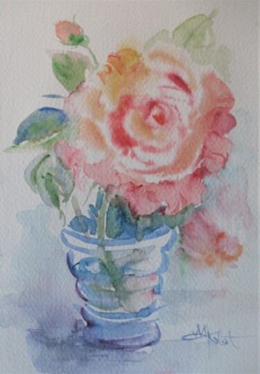 Painting titled "Watercolor: rose in…" by Margarita Okołot, Original Artwork, Watercolor