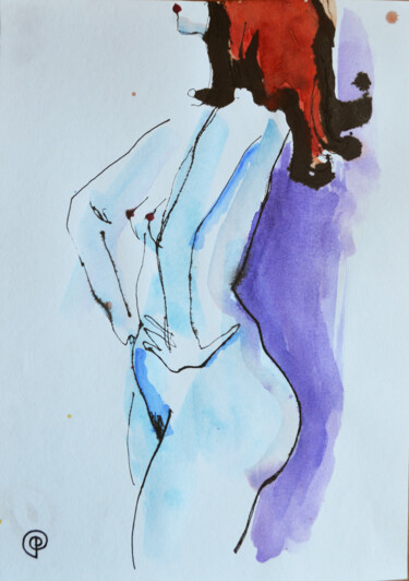 Painting titled "Nude watercolor 0050" by Margarita Felis, Original Artwork, Watercolor