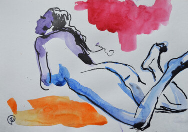 Peinture intitulée "Nude watercolor 0003" par Margarita Felis, Œuvre d'art originale, Aquarelle