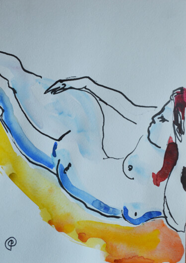 Peinture intitulée "Nude watercolor 0054" par Margarita Felis, Œuvre d'art originale, Aquarelle