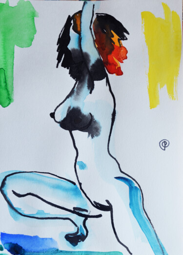 Malerei mit dem Titel "Nude watercolor 0086" von Margarita Felis, Original-Kunstwerk, Aquarell