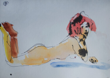 Peinture intitulée "Nude watercolor 0088" par Margarita Felis, Œuvre d'art originale, Aquarelle