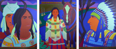 Malerei mit dem Titel "Indians, tryptich" von Margarita Felis, Original-Kunstwerk, Acryl