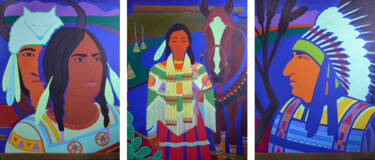 Indians, tryptich Painting titled "Indians, tryptich" by Margarita Felis, Original Art, Acrylic