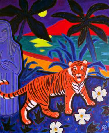Tiger Peinture intitulée "Tiger" par Margarita Felis, Œuvre d'art originale, Acrylique
