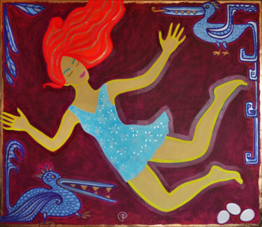 Картина под названием "Flight with pteroda…" - Margarita Felis, Подлинное произведение искусства, Акрил