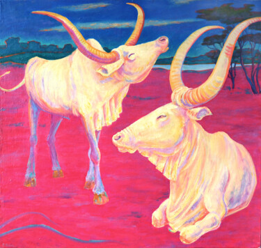 Peinture intitulée "Bulls" par Margarita Felis, Œuvre d'art originale, Huile