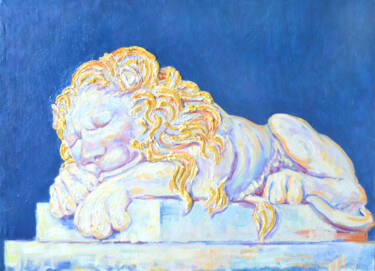 Painting titled "Sleeping lion" by Margarita Felis, Original Artwork, Oil