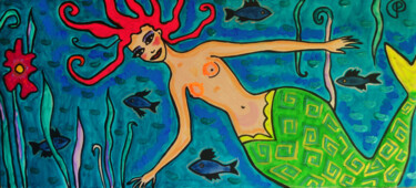Malerei mit dem Titel "Mermaid in the sea" von Margarita Felis, Original-Kunstwerk, Acryl