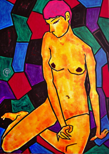 Painting titled "Nude a0001" by Margarita Felis, Original Artwork, Acrylic