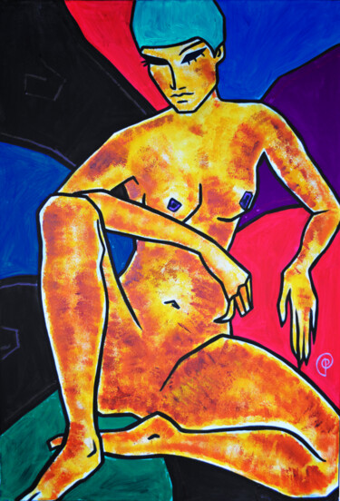 Painting titled "Nude a0007" by Margarita Felis, Original Artwork, Acrylic