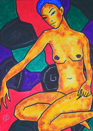 Painting titled "Nude a0002" by Margarita Felis, Original Artwork, Acrylic