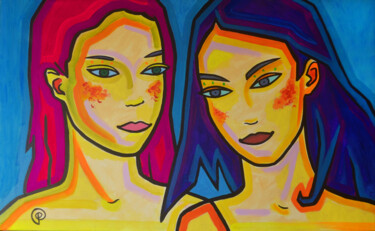 Картина под названием "Double portrait on…" - Margarita Felis, Подлинное произведение искусства, Акрил