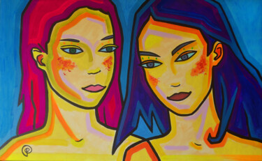 Pintura intitulada "Double portrait on…" por Margarita Felis, Obras de arte originais, Acrílico