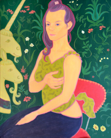 Pintura titulada "A woman with unicor…" por Margarita Felis, Obra de arte original, Acrílico