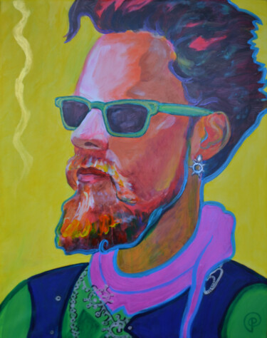 Malerei mit dem Titel "Man in sun glassed" von Margarita Felis, Original-Kunstwerk, Acryl