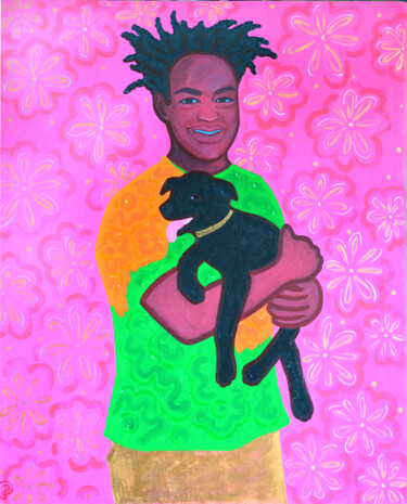 Painting titled "Black man and his d…" by Margarita Felis, Original Artwork, Acrylic