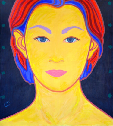 Pintura intitulada "Self portrait on bl…" por Margarita Felis, Obras de arte originais, Acrílico