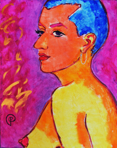 Painting titled "Woman with earring" by Margarita Felis, Original Artwork, Acrylic