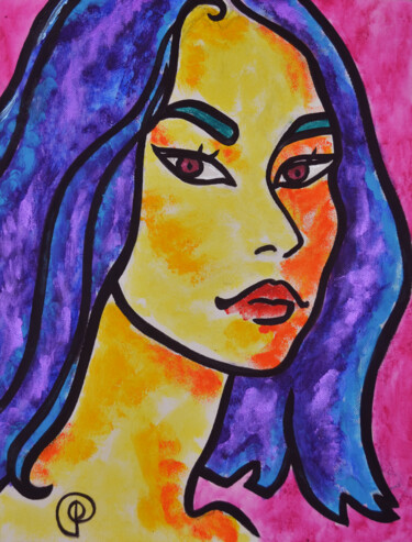 Painting titled "Woman on pink" by Margarita Felis, Original Artwork, Acrylic