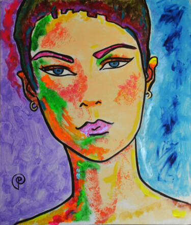 Painting titled "Girl with short hair" by Margarita Felis, Original Artwork, Acrylic