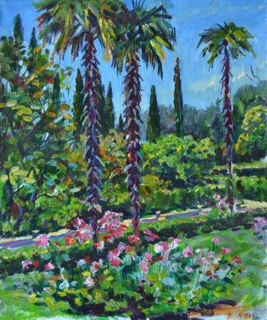 Painting titled "Landscape with palm…" by Margarita Felis, Original Artwork, Oil