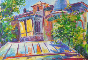 Painting titled "House with yellow c…" by Margarita Felis, Original Artwork, Oil
