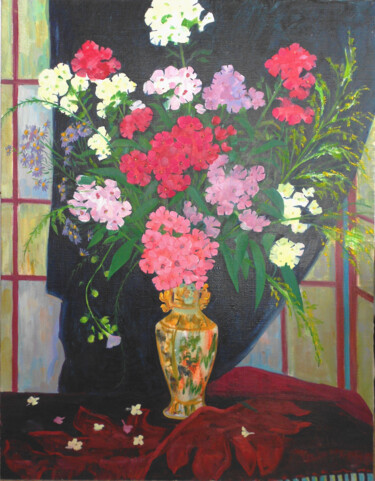 Pittura intitolato "Flowers on black" da Margarita Felis, Opera d'arte originale, Olio