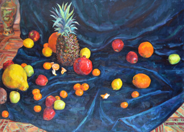 Pintura titulada "Pineapple and fruit…" por Margarita Felis, Obra de arte original, Oleo