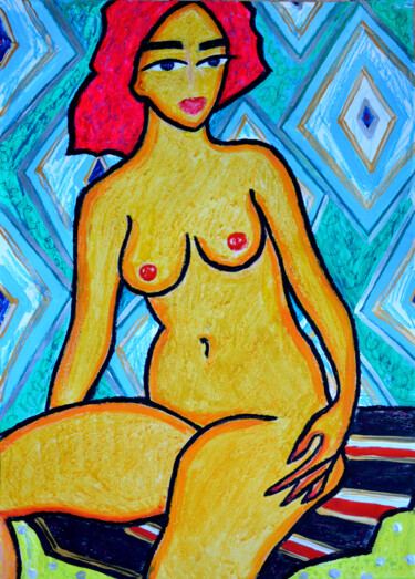 Malerei mit dem Titel "Nude on paper1" von Margarita Felis, Original-Kunstwerk, Wachs
