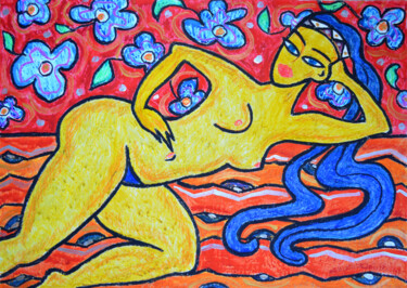 Pittura intitolato "Nude on paper2" da Margarita Felis, Opera d'arte originale, Cera