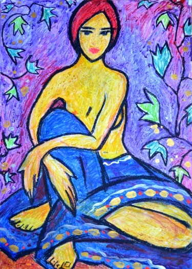 Schilderij getiteld "Nude on paper4" door Margarita Felis, Origineel Kunstwerk, Was