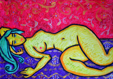 Pittura intitolato "Nude on paper5" da Margarita Felis, Opera d'arte originale, Cera
