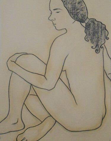 Рисунок под названием "Sitting nude, drawi…" - Margarita Felis, Подлинное произведение искусства, Древесный уголь