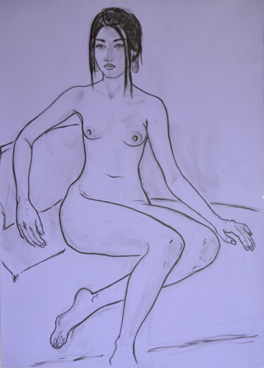 Drawing titled "Nude, charcoal draw…" by Margarita Felis, Original Artwork, Charcoal