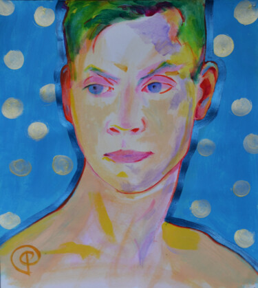 Malerei mit dem Titel "Man on blue" von Margarita Felis, Original-Kunstwerk, Acryl