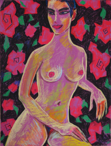Drawing titled "Nude on black with…" by Margarita Felis, Original Artwork, Pastel