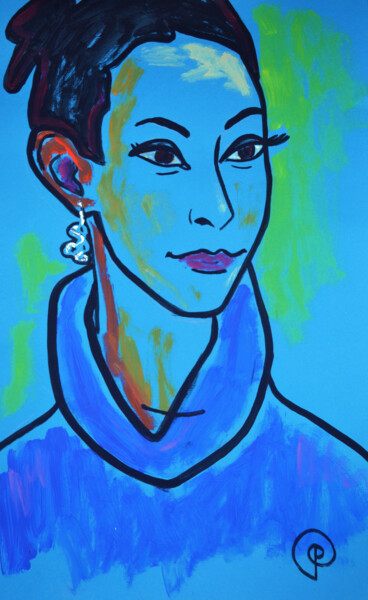 Painting titled "Girl on blue" by Margarita Felis, Original Artwork, Acrylic