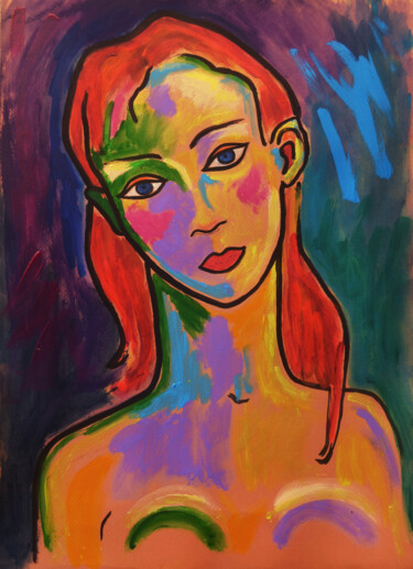 Painting titled "Woman with sad eyes" by Margarita Felis, Original Artwork, Acrylic