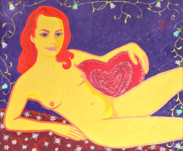Peinture intitulée "Woman and a heart" par Margarita Felis, Œuvre d'art originale, Acrylique