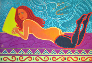 Painting titled "Nude on a sofa" by Margarita Felis, Original Artwork, Acrylic