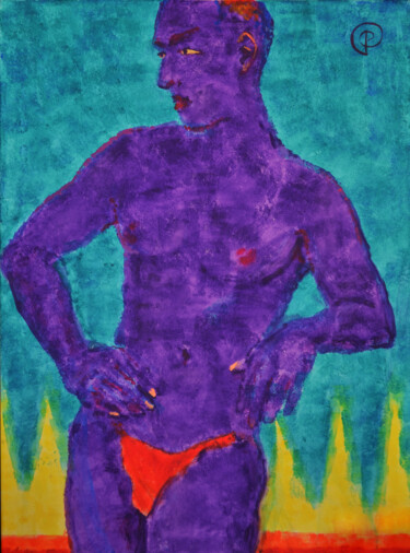 Картина под названием "Nude violet man on…" - Margarita Felis, Подлинное произведение искусства, Акрил