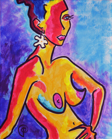 Painting titled "Nude with an earring" by Margarita Felis, Original Artwork, Acrylic